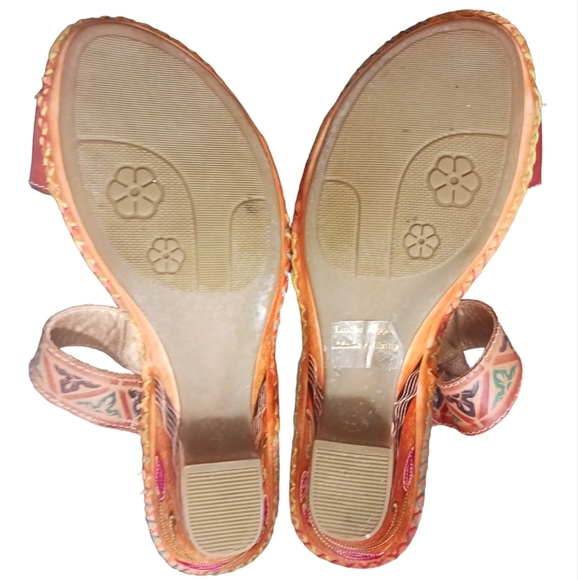 Elite Navajo Genuine Leather Painted Woven Sandals by Corkys Size 8 - Picture 7 of 8